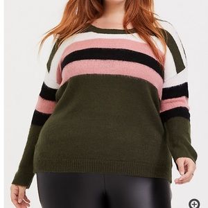 Torrid Olive Green Multi-Color Stripe Knit Sweater